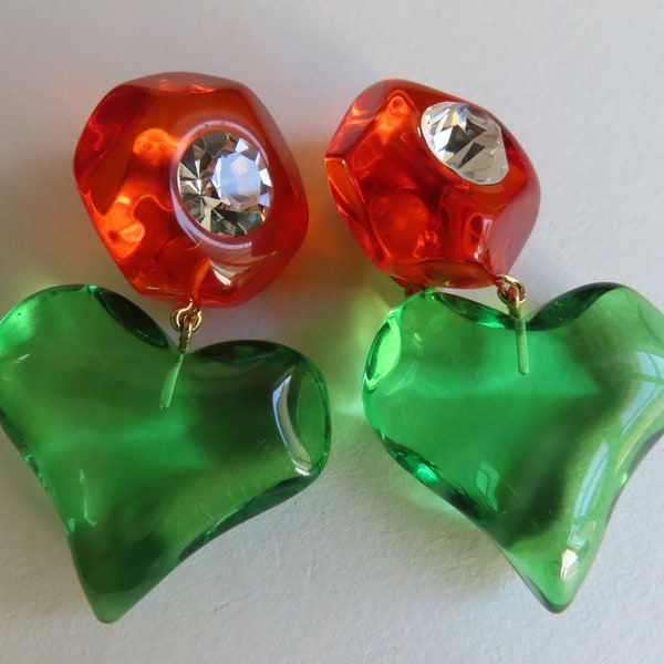 Green and red heart Claire Deve ( non signed ) earrings