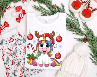 Christmas Unicorn Shirt: Reindeer Holiday Kids Xmas Tee
