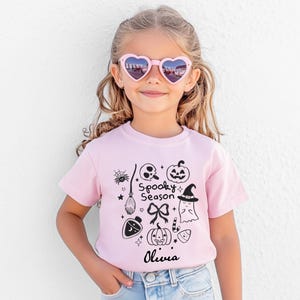 Maglietta personalizzata con nome per bambine di Halloween, stagione spettrale, felpa con fiocco, zucca, fantasma e strega, maglietta personalizzata per bambini, maglietta alla moda