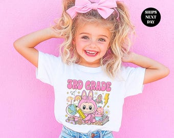 Third Grade Shirt, Monster Labu Back to School Sweatshirt, Custom Name T-Shirt, First Day Outfit, 3rd Grader Daughter Son Tee Gift TShirt