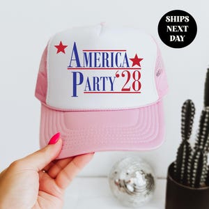 America Party Hat Elon Musk Red Blue Anti Trump MAGA Anti Democrat Trucker Baseball Cap 2028 Political Funny Satire USA Gift for Her Him
