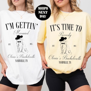 Cat Coquette Bachelorette Shirt, Custom Luxury Funny Cat Themed Bach Party Favors TShirt, Getting Meowied Bach T-Shirt Gift Comfort Colors®