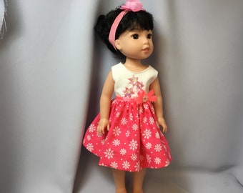 14.5 inch doll clothes,  cotton summer dress with panties and headband for dolls like wellie wishers