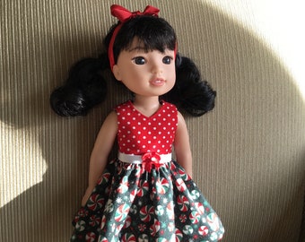 14.5 inch doll clothes Christmas dress with panties and headband for dolls like wellie wishers