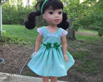 14.5 inch doll clothes, striped sundress with panties and headband for dolls like wellie wishers