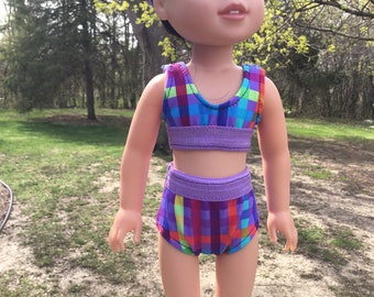 14.5 inch doll clothes ,two piece swim suit and headband for dolls like wellie wishers