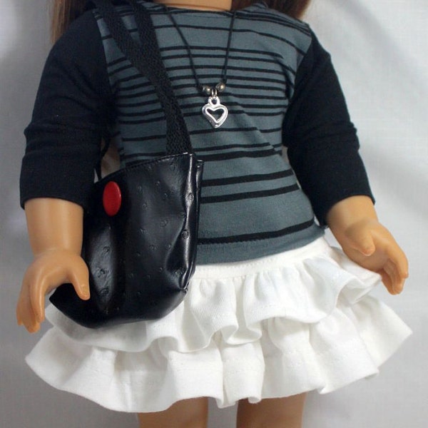 American Girl Doll Clothes-Ruffled Skirt, T Shirt, Totebag, Necklace and Shoes