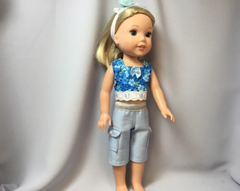 14.5 inch doll clothes, cargo pants, top and headband for dolls like wellie wishers