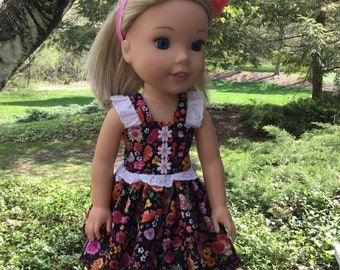 14.5 inch doll clothes, flowery summer dress with panties and headband for dolls like wellie wishers