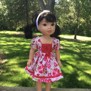 14.5 inch doll clothes flowered cotton summer dress with panties and headband for dolls like wellie wishers