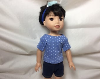 14.5 inch doll clothes, denim short, t shirt and headband for dolls like wellie wishers