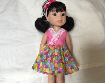 14.5 Inch Doll Clothes Jellybean Dress for Easter with Headband for dolls like Wellie Wishers