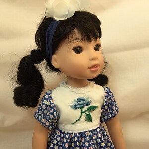 14.5 inch doll clothes blue cotton spring dress with panties and headband for dolls like wellie wishers