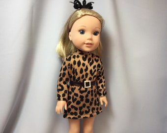 14.5 inch doll clothes, faux animal print dress with headband and panties for dolls like wellie wishers