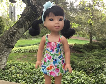 14.5 inch doll clothes, retro two piece swim suit with headband for dolls like wellie wishers