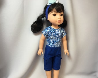 14.5 inch doll clothes, cargo pants and t shirt with headband for dolls like wellie wishers