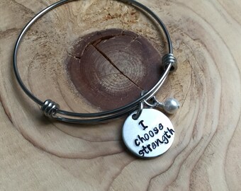 Strength Bracelet- Hand-Stamped "I choose strength" Bracelet with an accent bead in your choice of colors