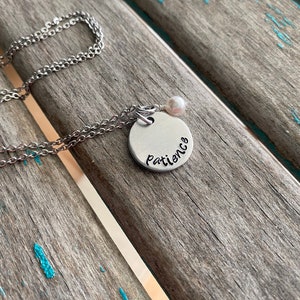 Patience Inspiration Necklace Hand-Stamped patience with an accent bead in your choice of colors Hand-Stamped Jewelry image 1