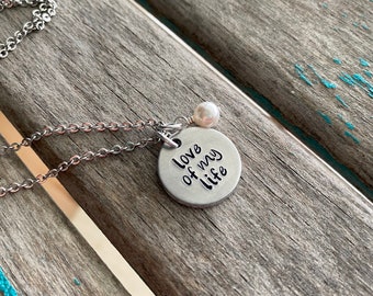 Hand Stamped Aluminum Necklace: Love of My Life, Accent Bead