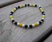 Beaded Ankle Bracelet- Black, White, Yellow, Silver