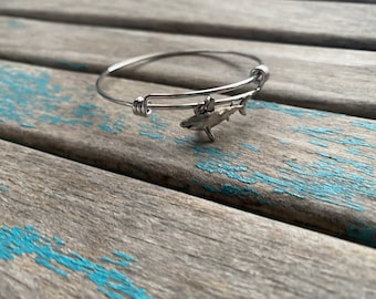 SALE- Shark Bangle Bracelet- Adjustable Charm Bracelet