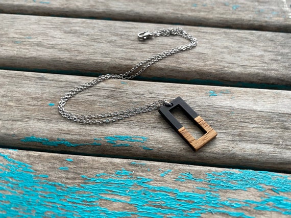 Black rectangle sale pendant necklace