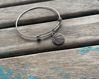 SALE- Basketball Bangle Bracelet- Adjustable Charm Bracelet