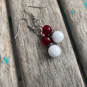 Red and White Glass Beaded Earrings