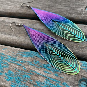 Multi-Colored Statement Earrings - Teardrop-Style - Unique, Very Thin, and Lightweight Earrings- Large Earrings