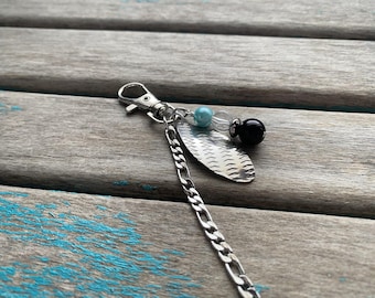 Bag Charm- Beaded Keychain or Purse/Bag Charm- Mint, Black, and Silver - ONE OF A KIND