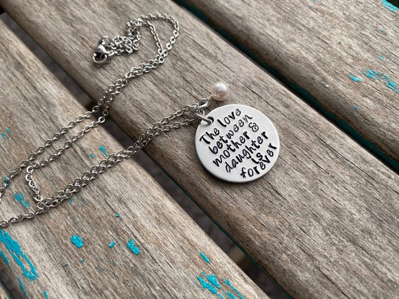 Mother Daughter Necklace: Brushed Aluminum Pendant with Accent Bead