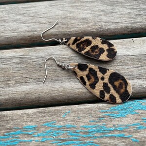 Leather Earrings- Smaller Teardrop Earrings- Textured Brown