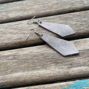 Leather Earrings-  Sparkle Grey/Silver