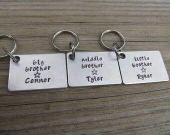 Personalized Brother's Keychains- 3 Keychain Set- "big brother", "middle brother", "little brother" -each with a star and name of choice