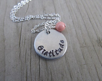 Gratitude Inspiration Necklace- "Gratitude" with an accent bead in your choice of colors- Hand-Stamped Jewelry
