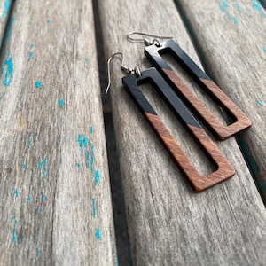 Long Wood and Black Earrings -LARGE Earrings