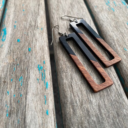 Wood Earrings Long Geometric Earrings Laser Cut Earrings Etsy