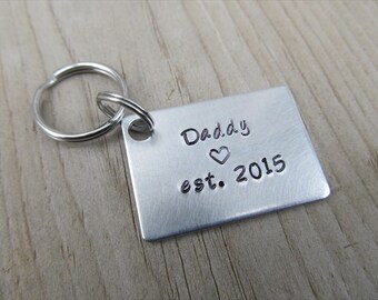 Hand Stamped Aluminum Daddy Keychain - Established Year Gift