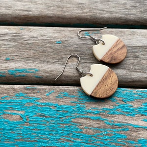 Wood and Creamy White Acrylic Earrings