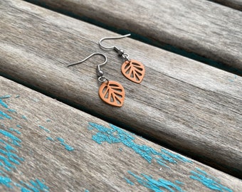 Orange Leaf Earrings - Unique, and Lightweight Earrings- Tiny Leaf