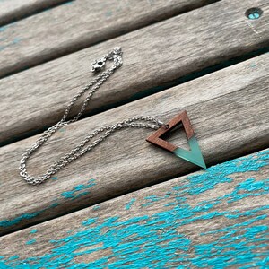 Wood and Mint Triangle Pendant Necklace