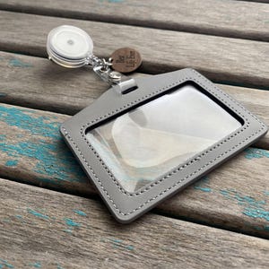 Badge Reel with Leather Holder- with &quot;Best Life Ever&quot; or other wording of your choice - Grey and Clear