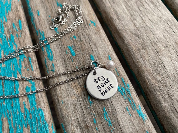 Try Your Best Inspiration Necklace Hand stamped try Your Best With an Accent Bead in Your Choice of Colors Hand stamped Necklace Etsy Canada