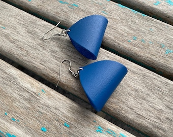 Blue Leather Earrings- Folded Drop Earrings- Larger Style