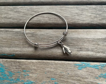 Penguin Charm Bangle Bracelet - Adjustable Bracelet