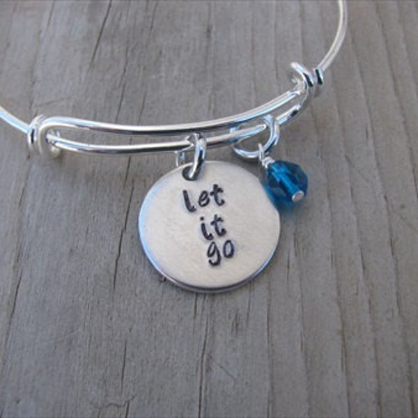 Inspiration Bracelet- Hand-Stamped "let it go" Bracelet with an accent bead in your choice of colors