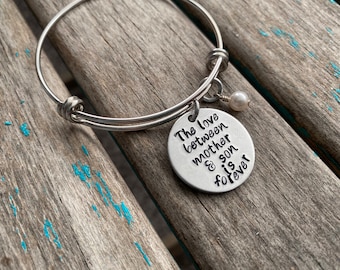 Mother Son Bracelet "The love between mother & son is forever" with Accent Bead of your choice