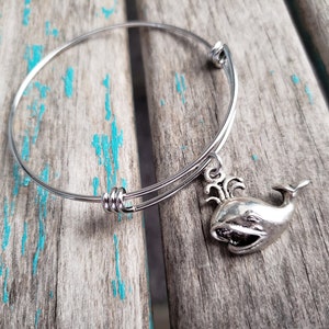 Whale Charm Bangle Bracelet - Adjustable