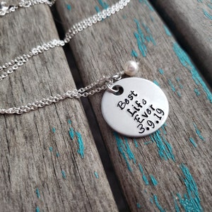 Best Life Ever Inspiration Necklace- "Best Life Ever" with baptism date and an accent bead in your choice of colors-  hand stamped jewelry