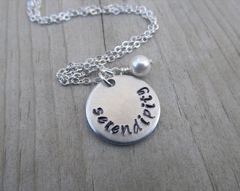 Serendipity Inspiration Necklace- "serendipity" with an accent bead in your choice of colors- Hand-Stamped Jewelry